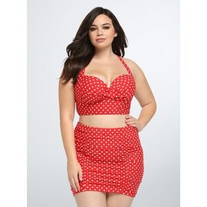TORRID Polka Dot Demi Bikini Top Red White Dot Size 3X Underwire Push Up Sexy
